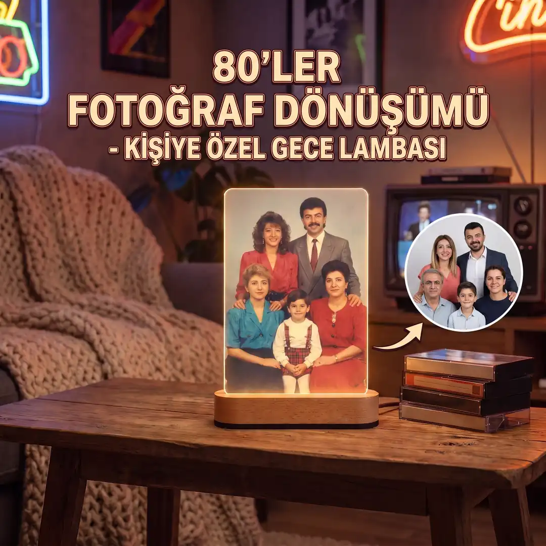 80'ler Efektli Fotoğraflı Gece Lambası 3