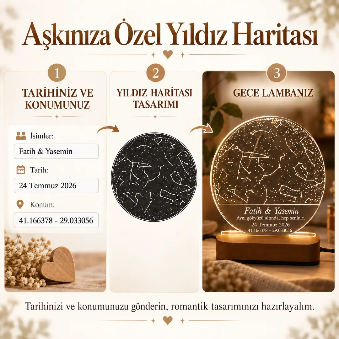 Yıldız Haritası Gece Lambası – Sevgiliye & Eşe Hediye 3