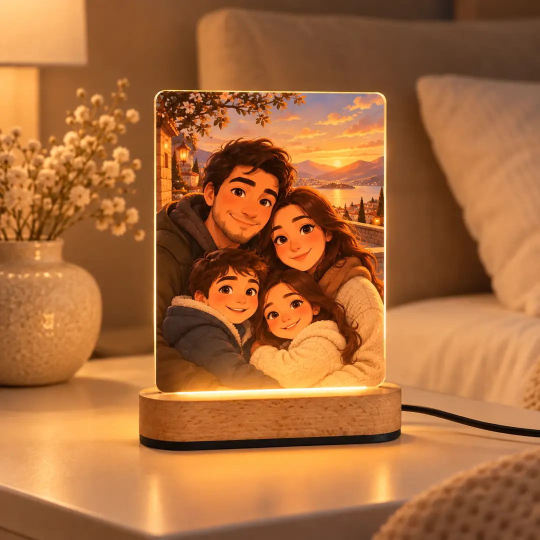 Kişiye Özel Yapay Zeka Animasyonlu Fotoğraflı Gece Lambası – Aileye Hediye
