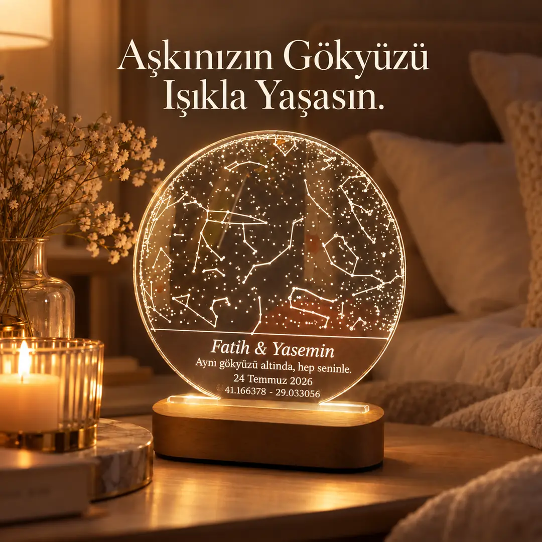 Yıldız Haritası Gece Lambası – Sevgiliye & Eşe Hediye 2