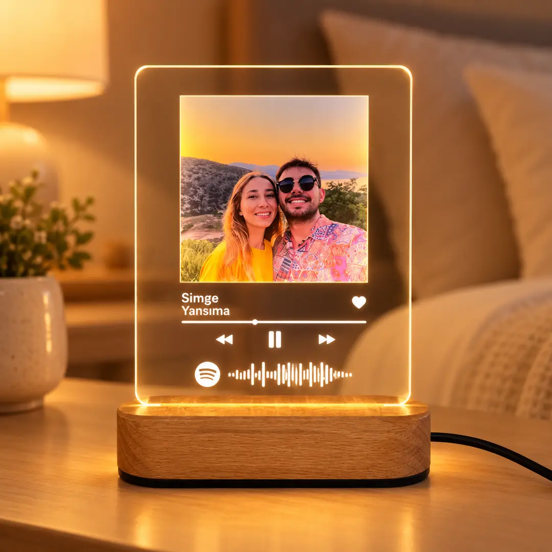 Spotify Kodlu Fotoğraflı Gece Lambası – Sevgiliye & Eşe Hediye