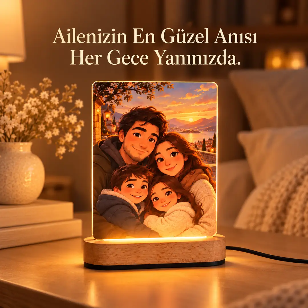 Kişiye Özel Yapay Zeka Animasyonlu Fotoğraflı Gece Lambası – Aileye Hediye 2