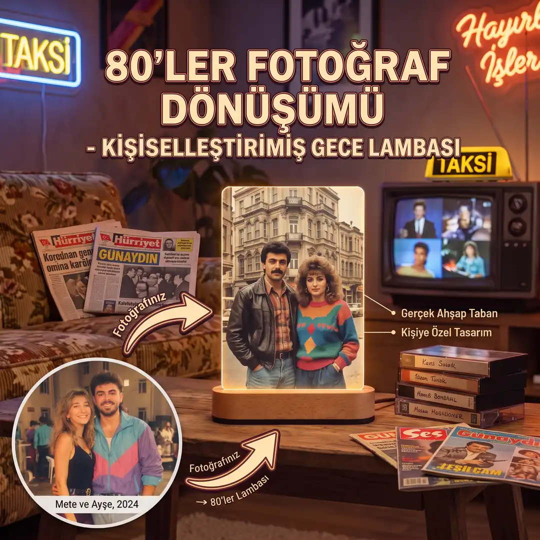 80'ler Efektli Fotoğraflı Gece Lambası